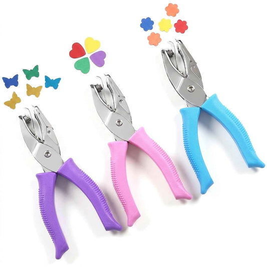 3 Pcs Single Hole Puncher, Handheld Shapes Hole Puncher for Crafts, 1/4" Metal Small Hole Punch with Soft Grip, Heart Butterfly Flower Holes for DIY Tags Ticket Scrapbook