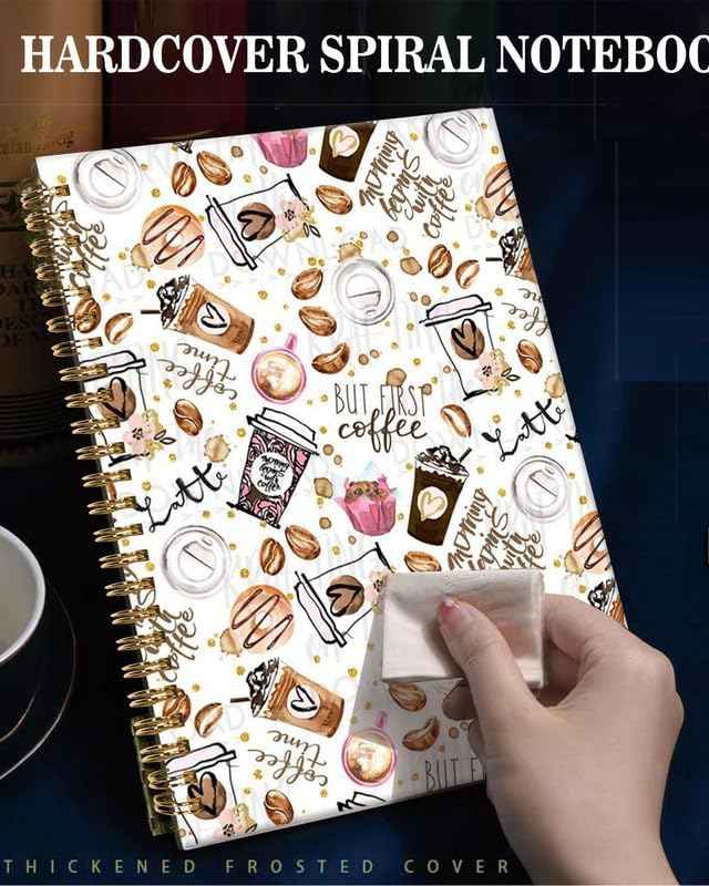 Spiral Journal Notebook,A5 Hardcover Lined Journals for Women Girl 6 x 8.3 in,120 Pages Thick Paper,Cute College Ruled Writing Notebook for Gifts Office Work School(Coffee)