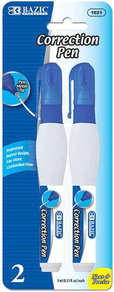 Bazic White-Out Correction Pens 9 mL/Pen 2 Pens/Pack