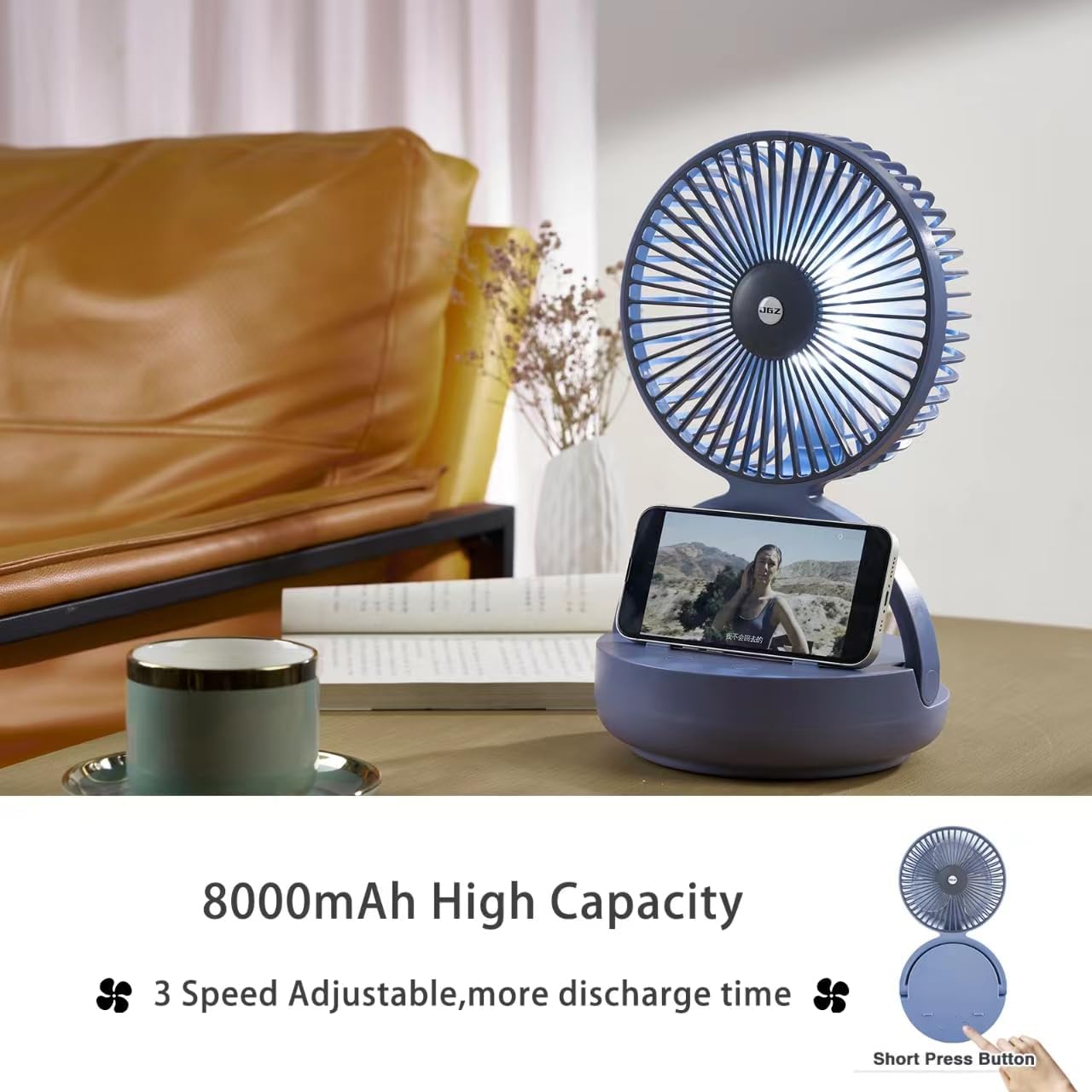 OGZ Portable Fan for Travel I 7 Inch Small Desk Fan Rechargeable Air Circulator I 180° Oscillating Battery Powered Powerful Personal Fan For Beside Office Desktop RV Dorm Cooling
