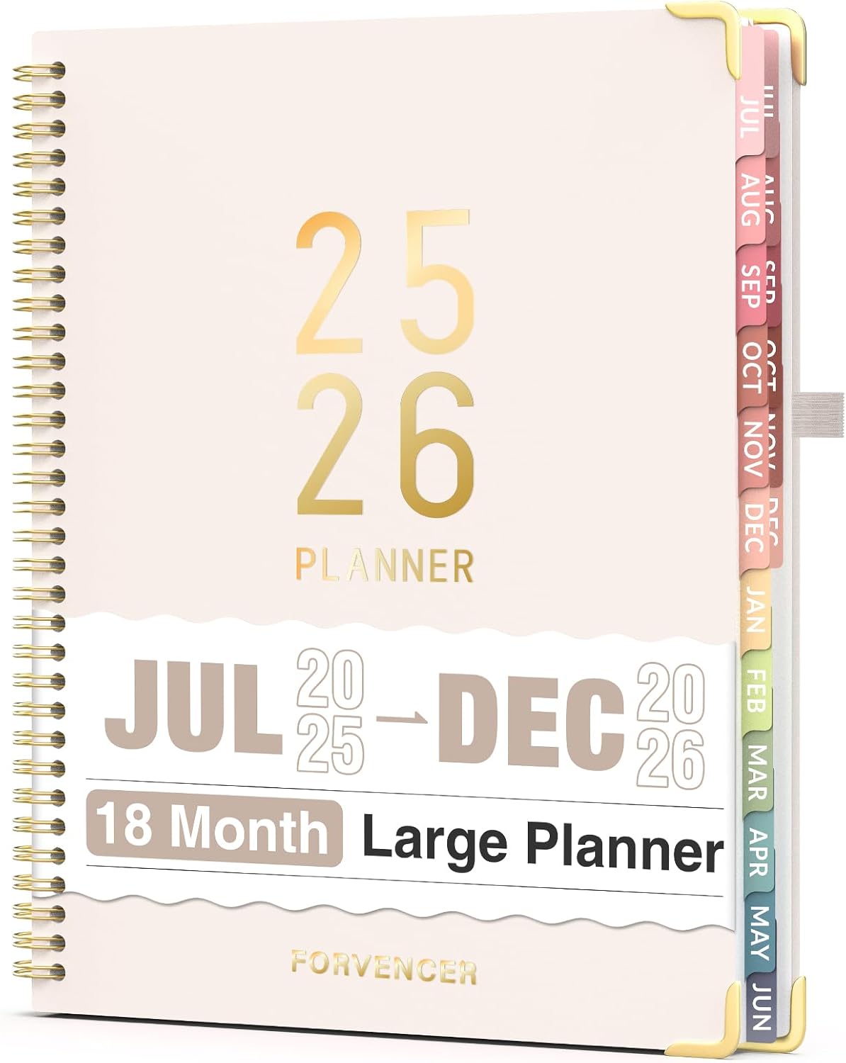 Jul 2025 -Dec 2026 Planner, Forvencer Academic Planner 2025-2026, 18 Month Daily Planner, 8.5" x 11", Weekly & Monthly Agenda Book, Hardcover Calendar Book, School Supplies for Student,Beige
