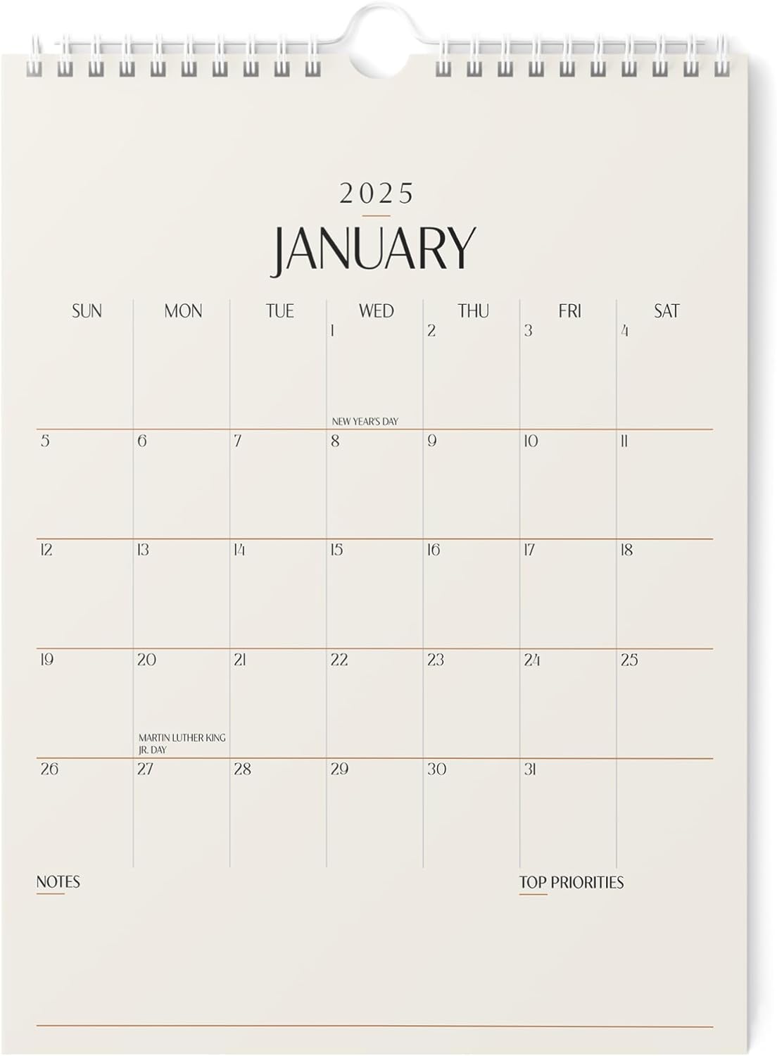 Karto Wall Calendar 2025 - Vertical 8.5x11 inch Runs Until June 2026 - Boost Your Productivity and Easy Planning with the Aesthetic Monthly Calendar - Beige