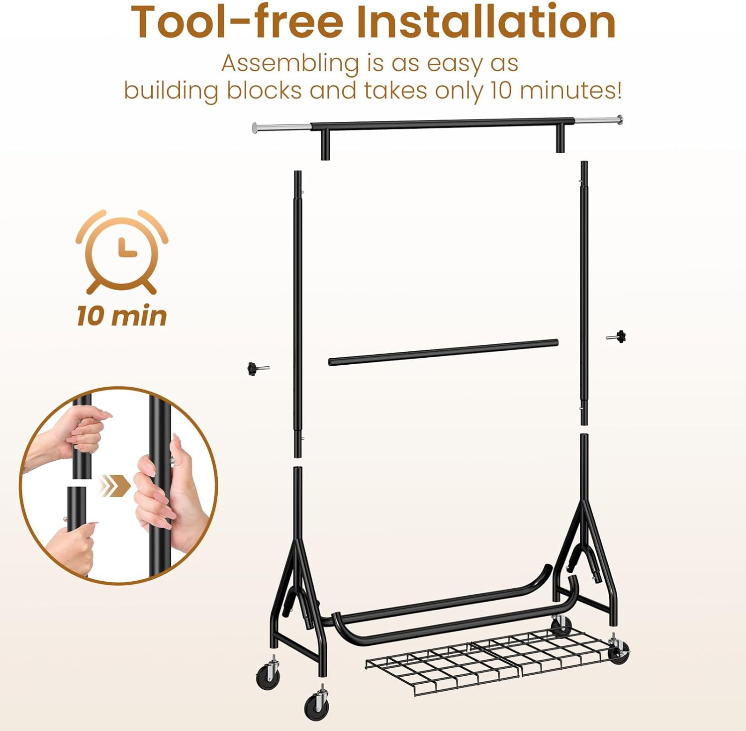 Double Rods Clothing Rack, Heavy Duty Clothes Rack for Hanging Clothes Load 560LBS, Metal Rolling Garment Racks with Wheels, Freestanding Clothes Hanging Racks, Black - Lumora Desk