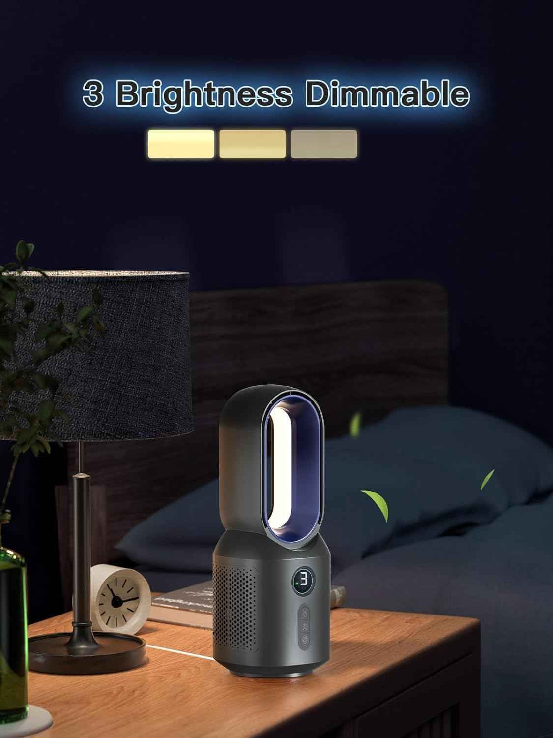 let'me 13 Inch Desk Fan Bladeless, Small Table Fan, Small Office Fan with 3 Speeds and Night Light, Quiet Desktop Fan for Personal, Bedroom, Office, Nightstand