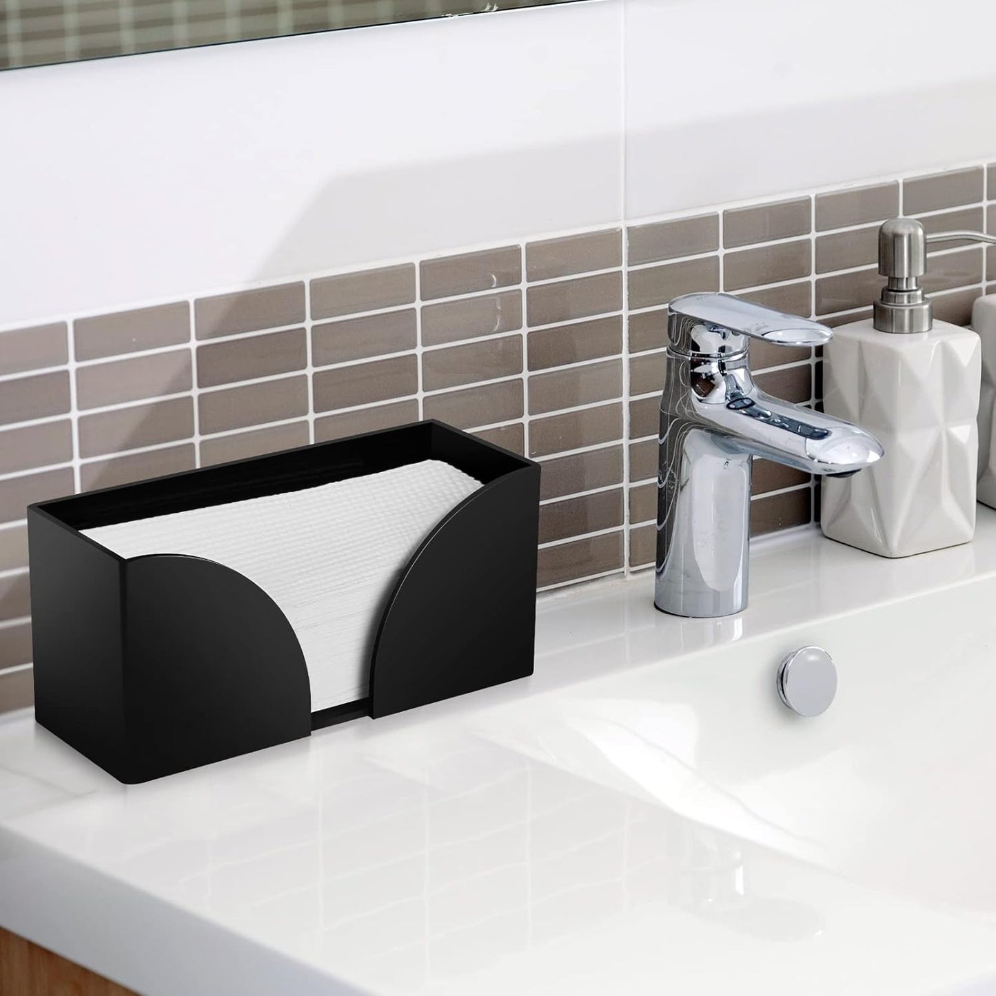 4Pack Paper Towel Dispenser Countertop Black Acrylic Paper Towel Holder for Bathroom Folded Clear Trifold Napkin Holder for Z-fold, C-fold, MultiFold Trifold - Home Kitchen