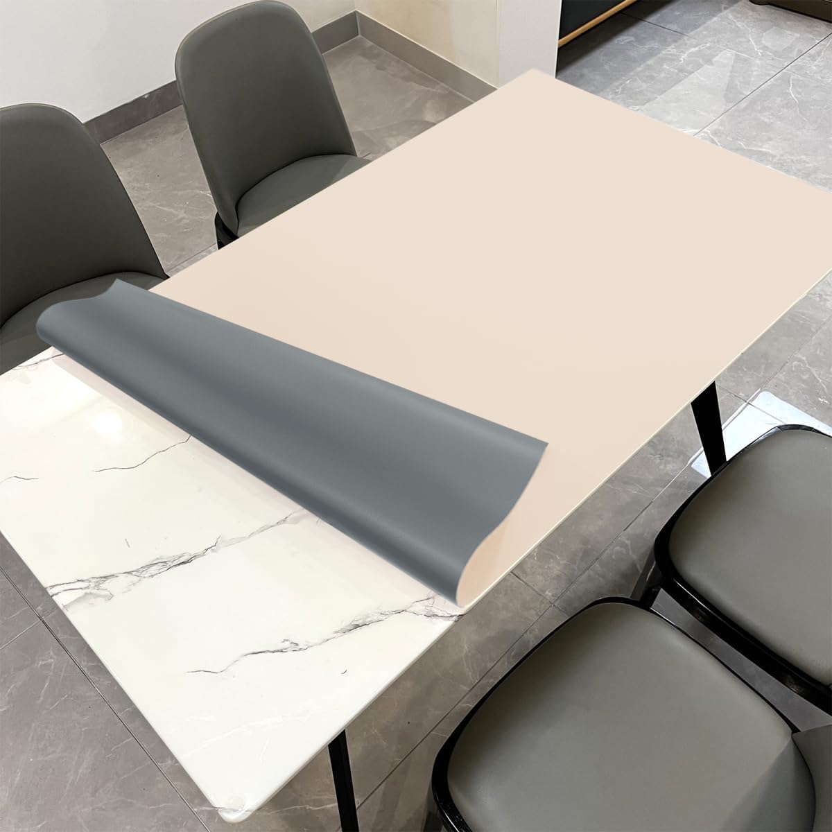 Leather Table Pad,1.8mm Thick,40x84 Inch,Table Pads for Dining Room Table Rectangular,Table Protector for Dining Room Table,Dining Table Cover Protector(Off White+Light Gray,40x84)