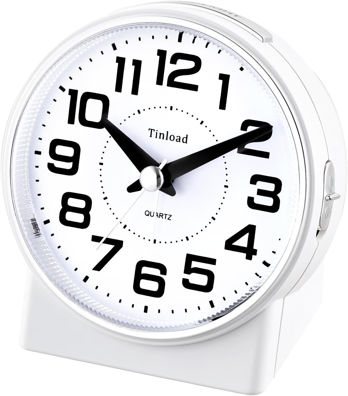 4.3" No Ticking Analog Alarm Clock,Silent Readable for Seniors,Easy to Set,Gradual Rise Alarm,Big Numbers,On/Off Switch on Side,Gentle Wake,Snooze,Lighted on Demand,Battery Operated,White