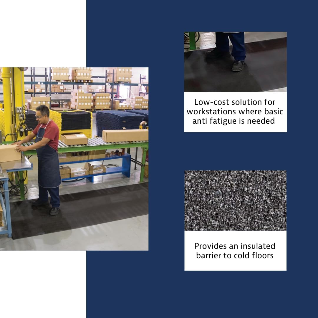 Notrax 411 Sof-Tred™ 4' x 60' x 9/16" Anti Fatigue Mat, Enhanced Slip Resistance with Beveled Edges and Pebbled Surface, Ideal for Industrial and Commercial Workplaces, Black, 411R0448BL