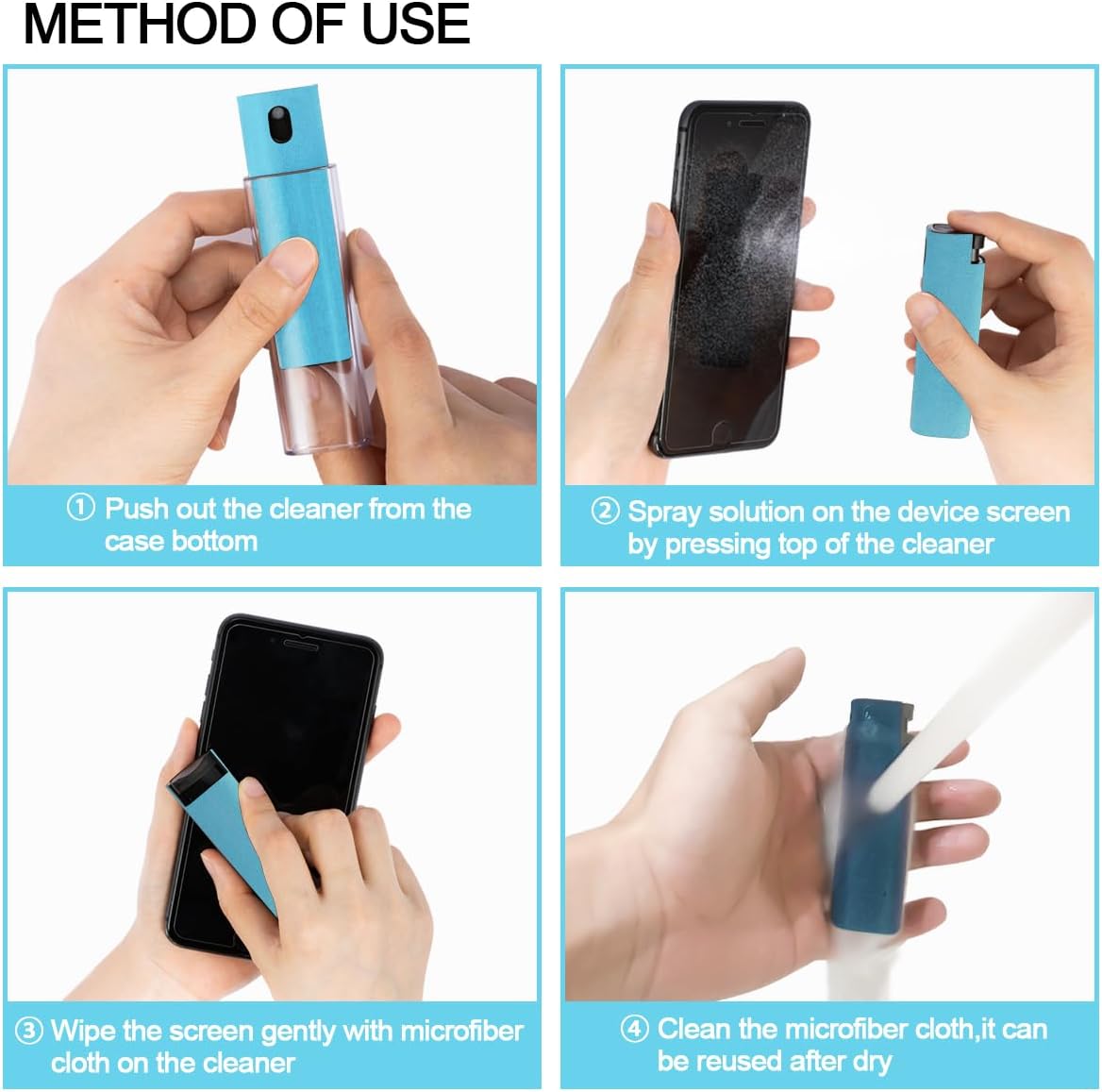 Screen Cleaner Touchscreen Mist Spray, walrfid Cleaning Kit for Electronic Phone TV, Laptop, Tablet, PC, Computer LCD Flat Screens, Eyeglasses, Compatible with iPhone iPad MacBook Pro - LightBlue