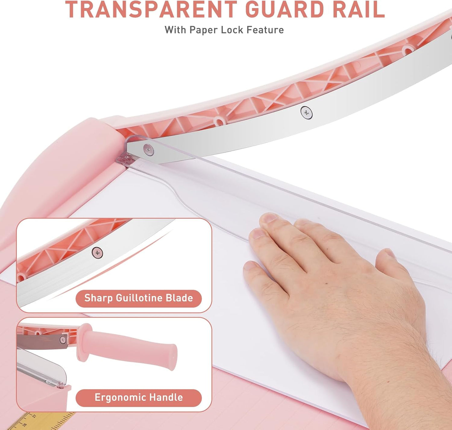 Paper Cutter, Paper Slicer with Safety Guard and Blade Lock, 12" Cut Length Guillotine Paper Cutter with 16 Sheet Capacity, Paper Cutters and Trimmers for Cardstock Cardboard (Pink)
