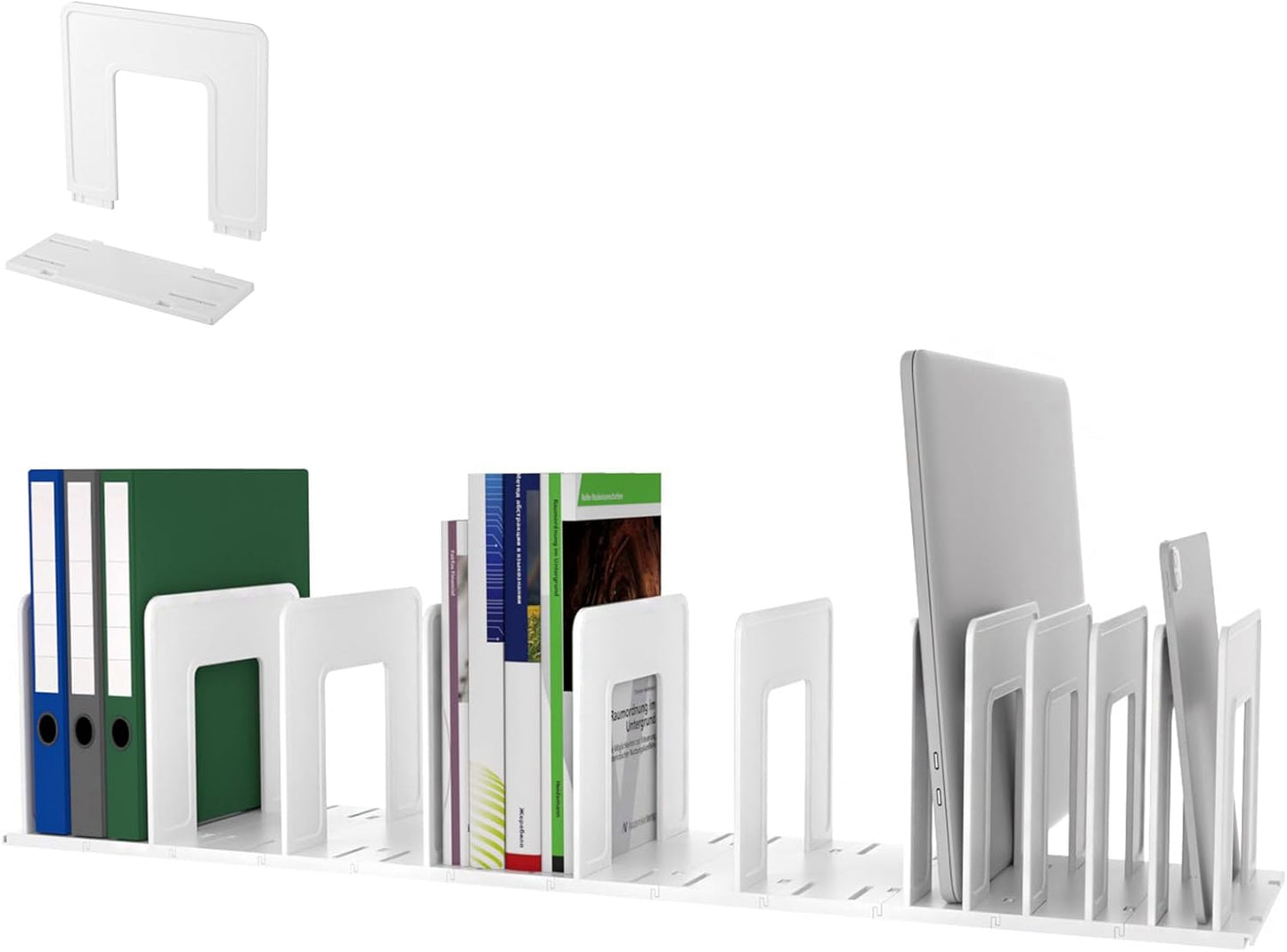 Adjustable Vertical File Sorter Sturdy Plastic Expandable Upright File Holder, Desktop Binder Organizer, Home School Office Organization Bookshelf Divider, Assemble Easily Endlessly, White