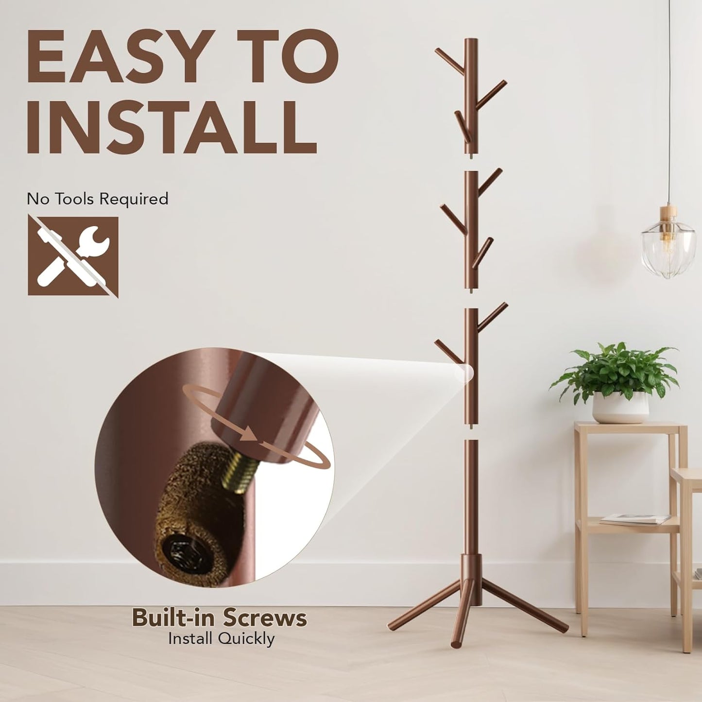 Wooden Tree Coat Rack Stand,Sturdy Freestanding Coat Rack with 8 Hooks,3 Adjustable Height for Child Adult,Wood Coat Stand Tree Fits Entryway Bedroom Office for Bags,Hats - Lumora Desk