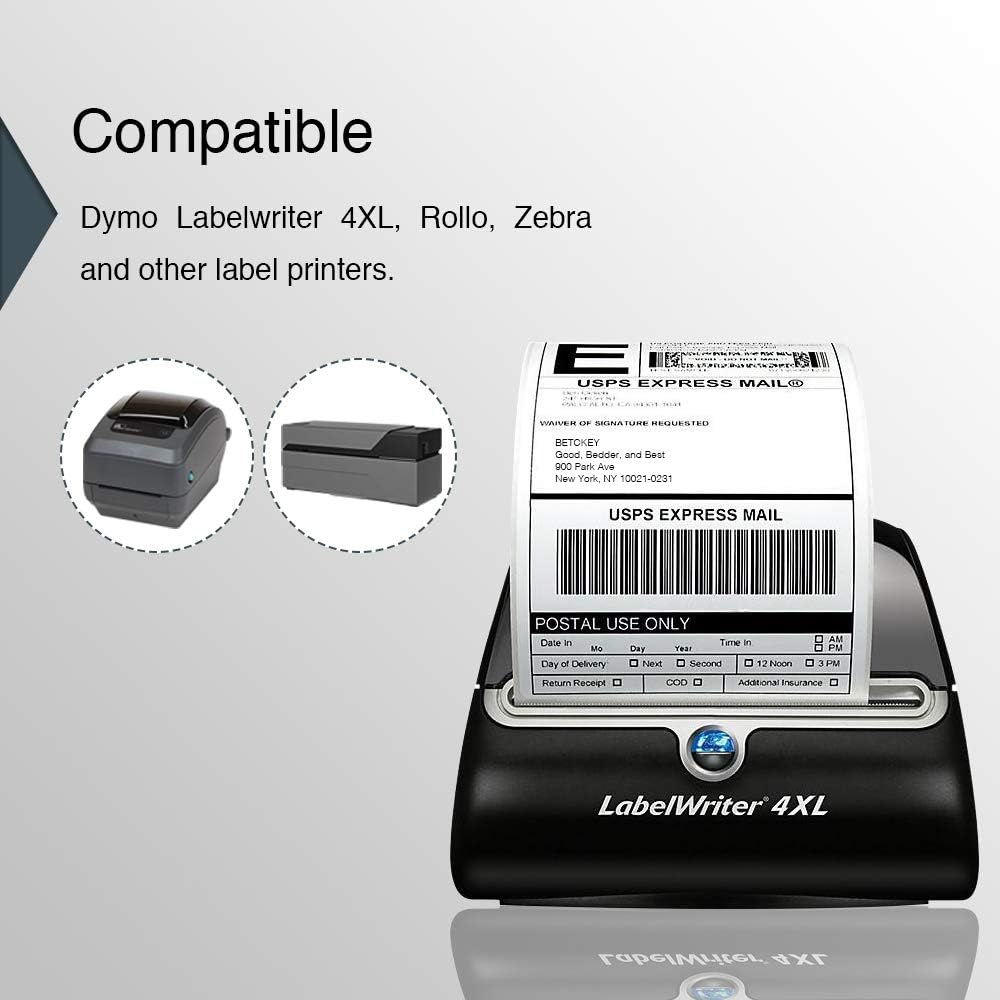 BETCKEY Colored Labels Compatible with Dymo 1744907 (4" x 6") Extra Large Shipping Labels, Compatible for Dymo LabelWriter Thermal 4XL & Zebra Desktop Printers [6 Rolls, Green]