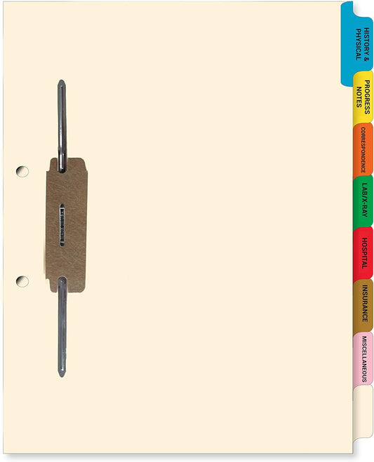 Doctor Stuff - Stock Medical Chart Fileback Divider Sets, 40 Sets of 8 Popular Healthcare Index Tabs, Side Tab, 8-1/2" x 11" with 1-3/4" top Flap Extension for Fasteners