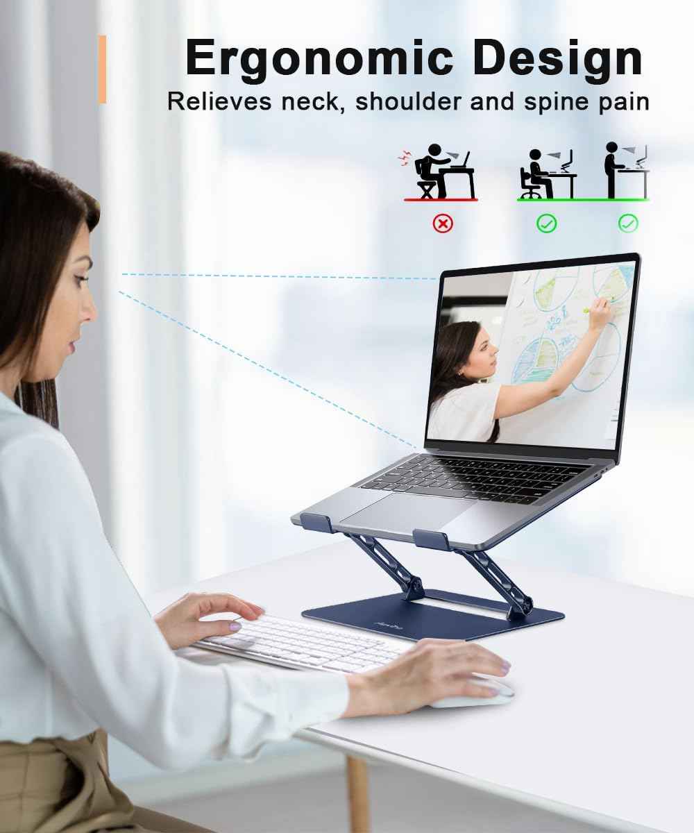 Aoviho Adjustable Laptop Stand for Desk,Portable Laptop Stand Holder and Riser,Foldable Aluminum Notebook Computer Stands for MacBook Air Pro HP Lenovo Dell Samsung Chromebook, 10-15.6 inch,Navy Blue