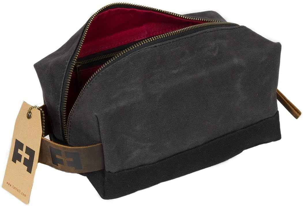 FAT FELT the DOPP KIT | Waxed Cotton Canvas shave and toiletries bag with leather handle