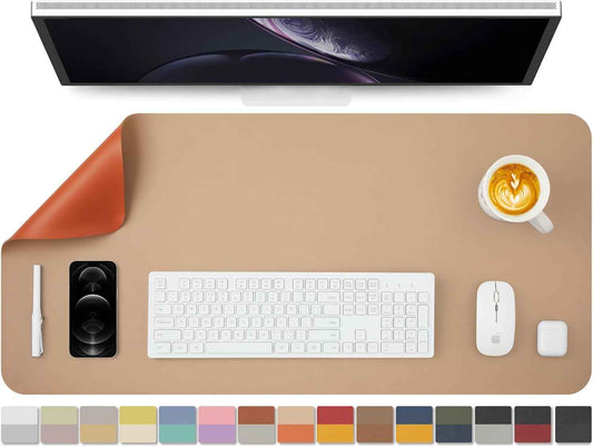 HOMIEAZICOZI Dual Sided Leather Desk Mat - Waterproof Pad for Office and Home Organization Accessories Ideal Large Mouse Mats on Top of Desks(Apricot+Orange,36''x 17'')