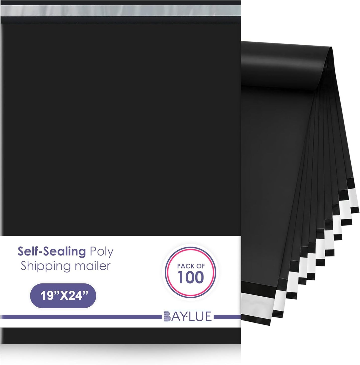 Black Large Poly Mailers 19x24 Inch | Strong Adhesive Self-Seal Mailer Bags | Tear, Tamper, Water Resistant Shipping Envelopes | Thick Strong polymailer Bags XL Clothing Shipping Bags | 100 Pcs Bulk - Lumora Desk