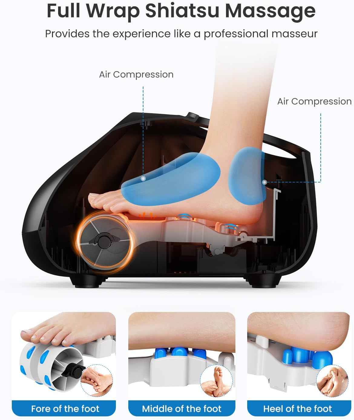 RENPHO Foot Massager Machine with Heat [2026 Upgraded], Fathers Day Dad Gifts for Men Husband, Shiatsu Foot Massager for Neuropathy, Plantar Fasciitis FSA Eligible HSA Massager, Up to Size 14, Black