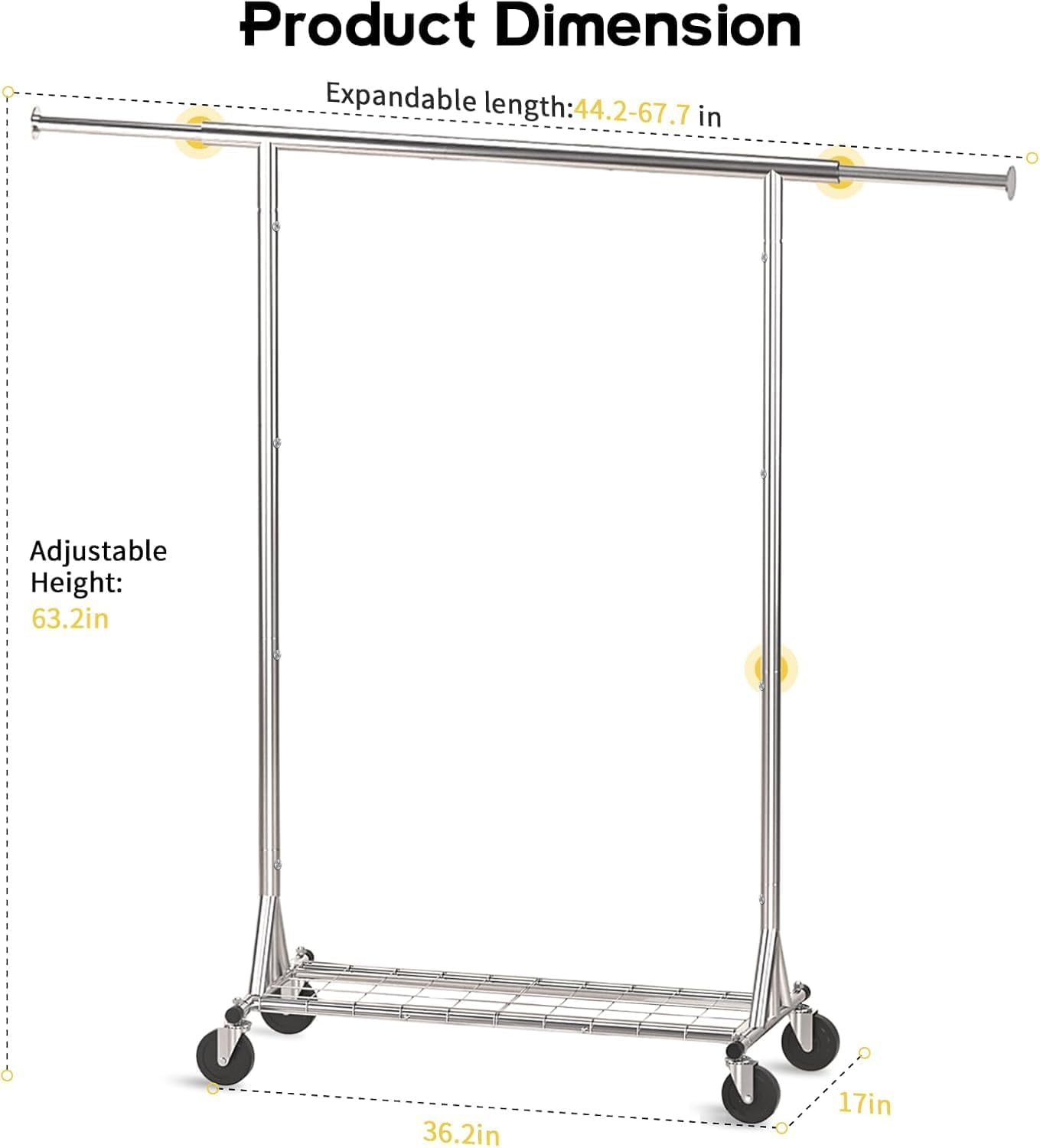 Clothing Garment Rack Capacity 550LBS Rolling Clothes Rack on Wheels - Heavy Duty Collapsible Commercial Storage Organizer - Mobile Clothes Rack with Multifunctional Design (Silver) - Lumora Desk