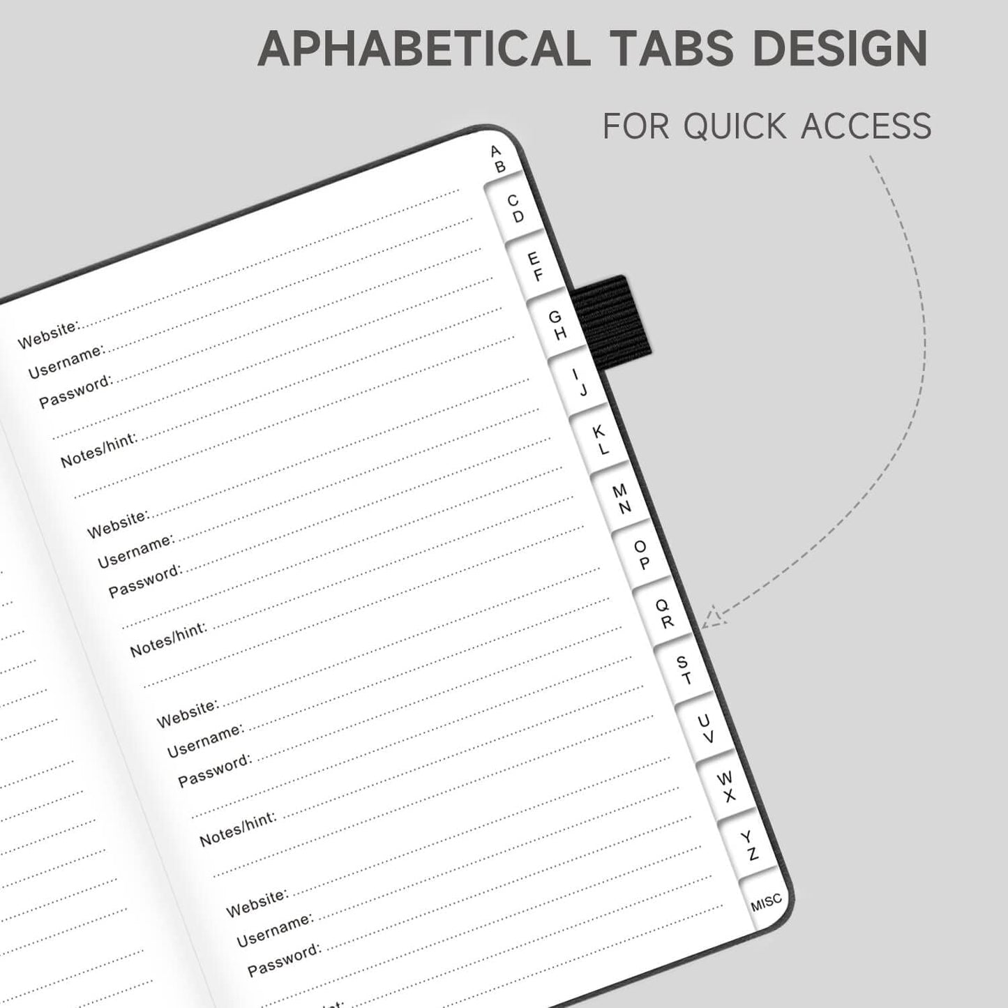 Password Book with Alphabetical Tabs – Hardcover Internet Address & Password Organizer – Password Keeper Notebook for Computer & Website – 5.2 x 7.6" Log-in Password Journal w/Thick Paper (Black)