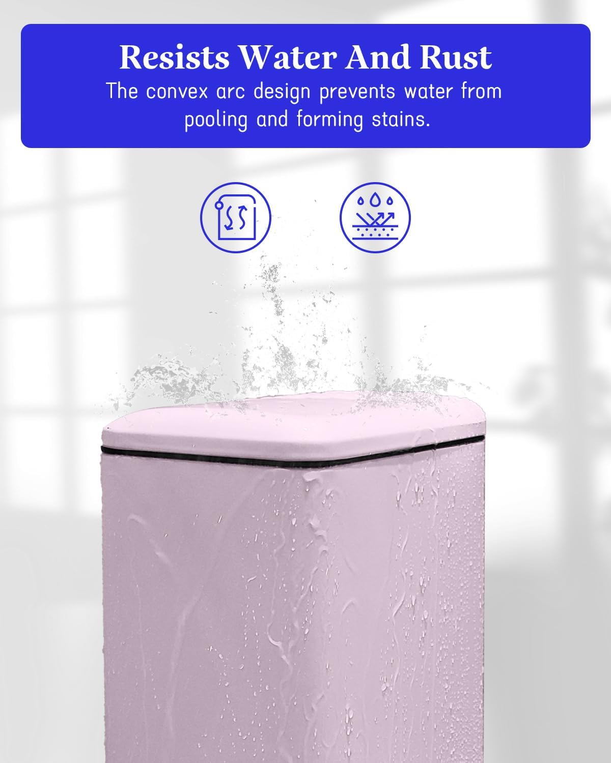 Bathroom Trash Can with Lid, 2.6 Gallon Stainless Steel Slim Garbage Can, Pedal Trash Bin with Removable Liner Bucket, 10L Rectangle Trash Bin for Bedroom, Kitchen, Office (Pink)