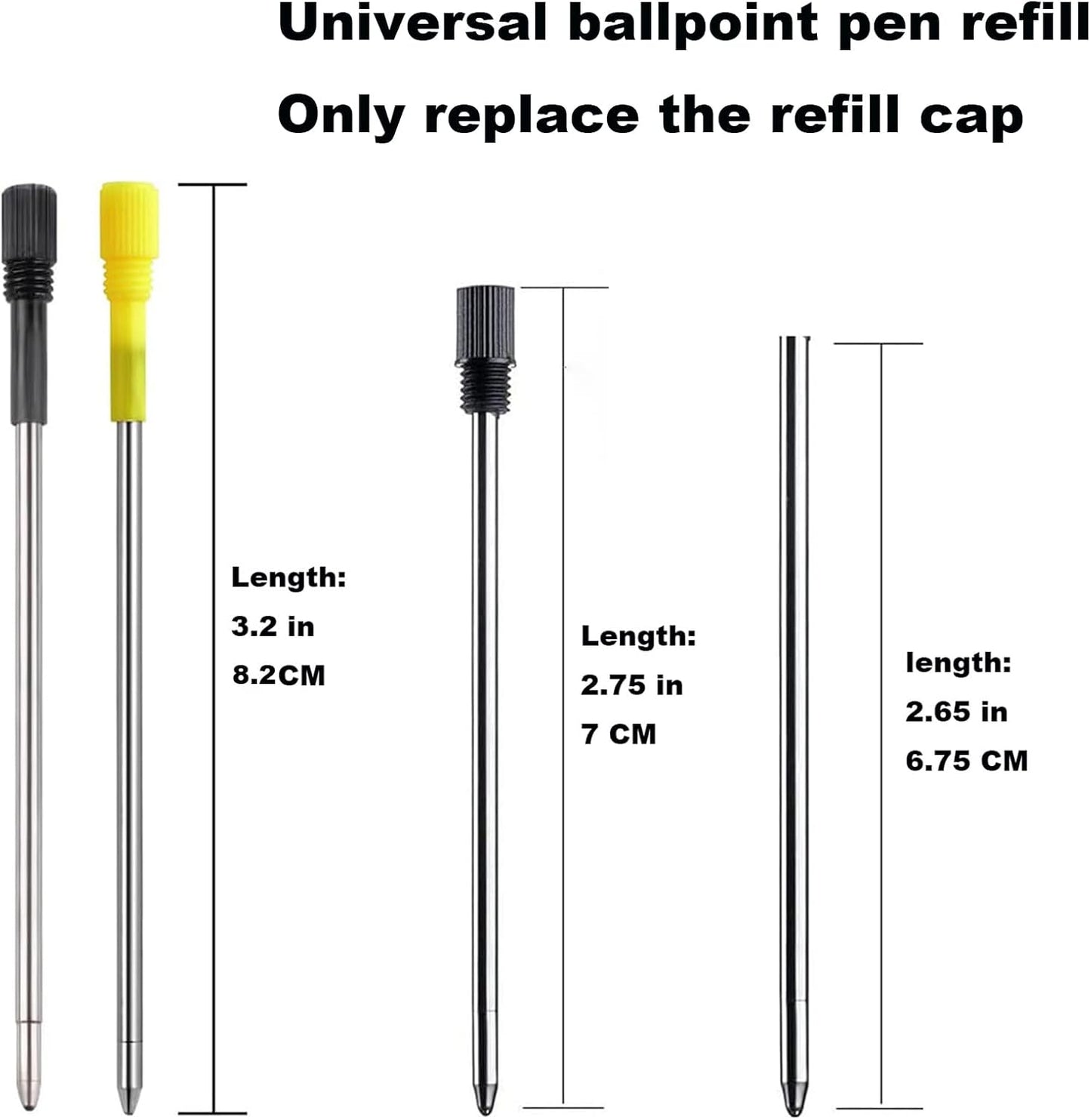 MengRan 2.75'' Mini D1 Ballpoint Ink Pen Refills for Twist Pens, 1mm Medium Tip, Compatible with Swarovski Pen Refills (10 Pcs Black Ink)
