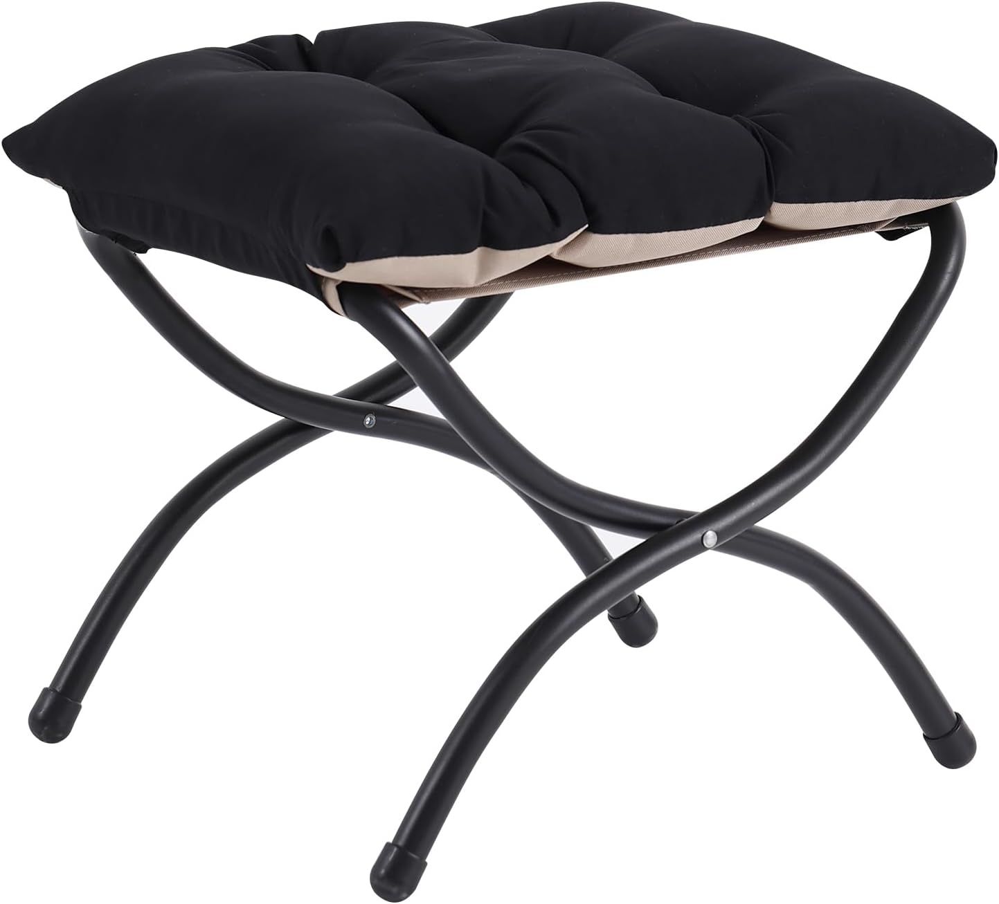 LITA Folding Upholstered Footrest Stool, Modern Small Portable Accent Ottoman with Detachable Thick Cotton Cushion Padded Sofa Stool with Metal Frame for Lazy Chair, Living Room & Bedroom, Black