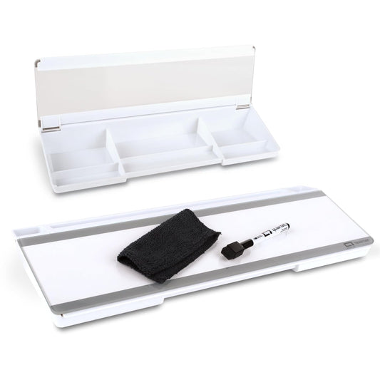 Quartet Glass Dry Erase White Board, Flip-Top Desktop Pad for Notetaking, 18" x 6" Whiteboard with Storage, Templates and Dry Erase Marker, White Surface (Q090F04-R)