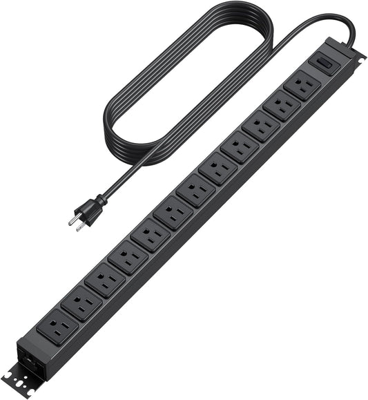 HHSOET 360° Rotating 12 Outlet Mountable Power Strip, Metal Gaming Table Mounted Outlet Strip, Heavy Duty Wall Mount Surge Protector with Switch, Works Great and Very Versatile, 3ft Power Cord.Black