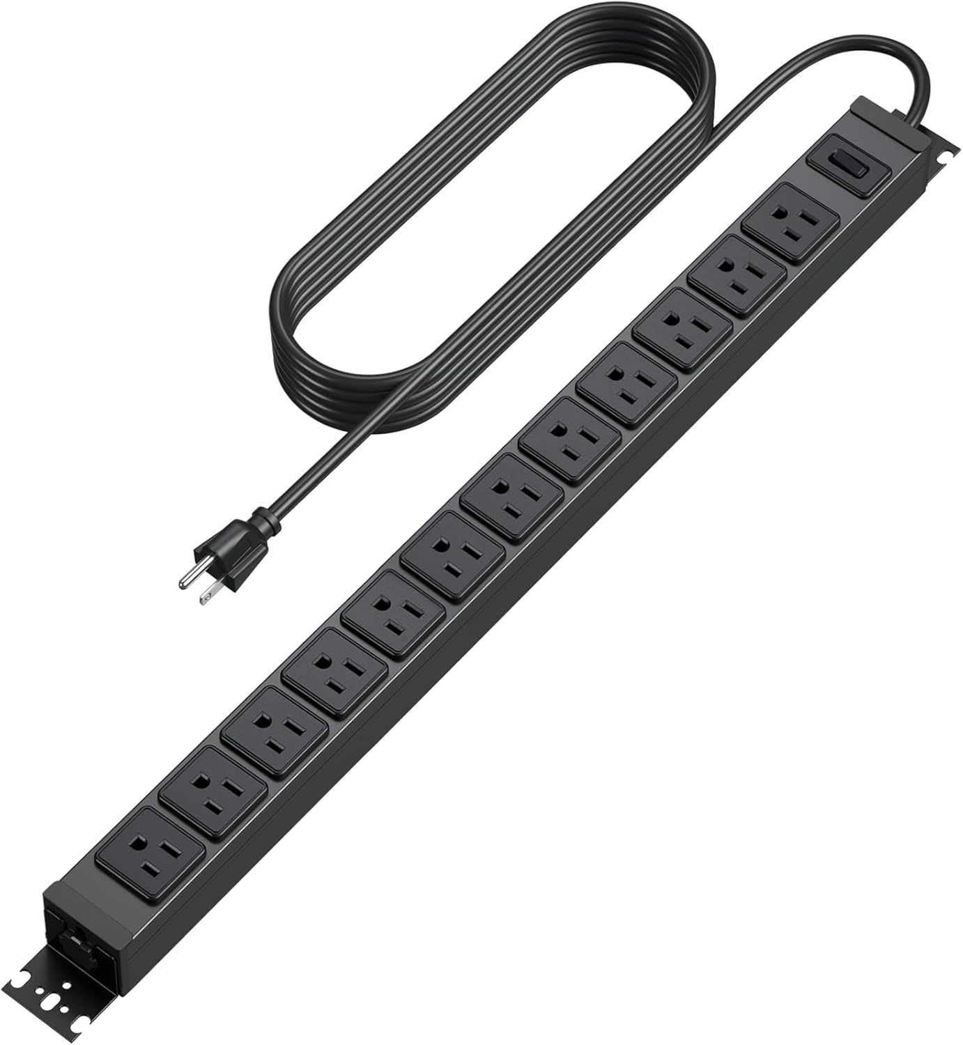 HHSOET 360° Rotating 12 Outlet Mountable Power Strip, Metal Gaming Table Mounted Outlet Strip, Heavy Duty Wall Mount Surge Protector with Switch, Works Great and Very Versatile, 15ft Power Cord.Black