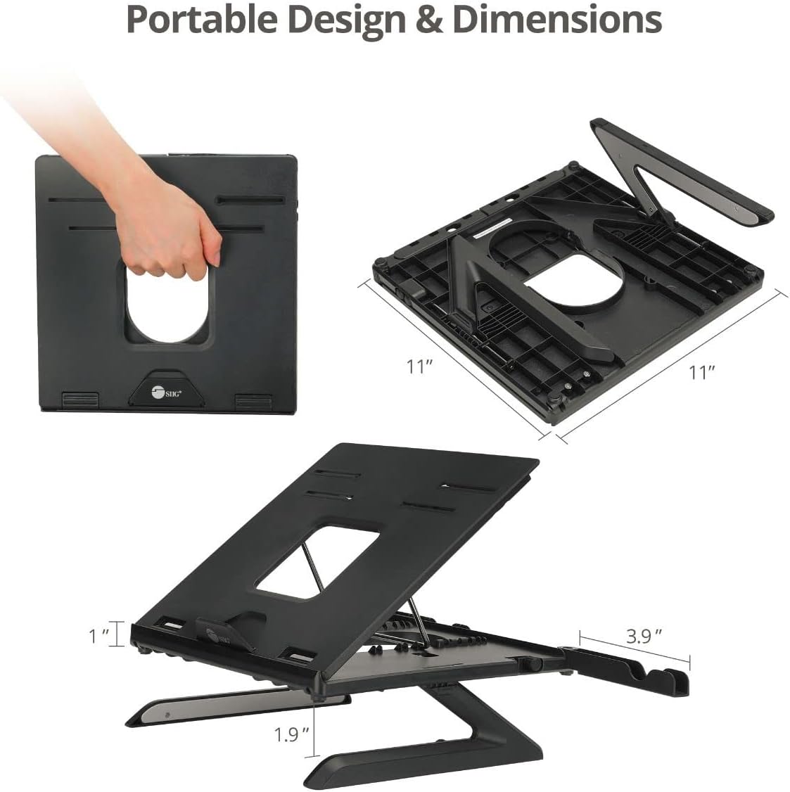 SIIG Laptop Stand, Ergonomic Adjustable Riser Stand, Smart Phone Holder & Heat-Vent, Portable Design Fit 10" to 17" (CE-MT3911-S1)