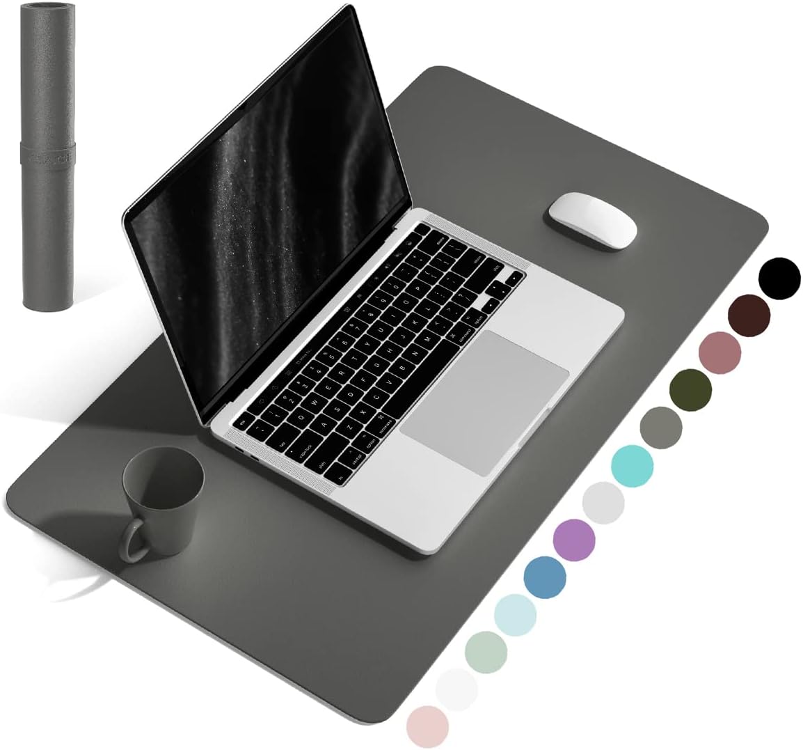 YSAGi Non-Slip Leather Desk Pad, Waterproof Laptop Computer Desk Keyboard Mat, Table Protector Blotter Mat, Large Mouse Pad for Office/Work/Home/Decor(Dark Gray, 23.6" x 13.7")