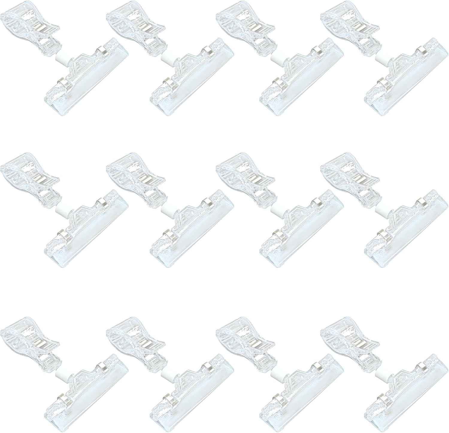 Zorfeter 12 PCS Clear Sign Clips, Plastic Label Clips on Merchandise Display Swivel Price Tag Clips, Double Sided Rotatable Menu Clips for Sale Retail Display