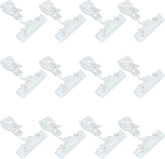 Zorfeter 12 PCS Clear Sign Clips, Plastic Label Clips on Merchandise Display Swivel Price Tag Clips, Double Sided Rotatable Menu Clips for Sale Retail Display