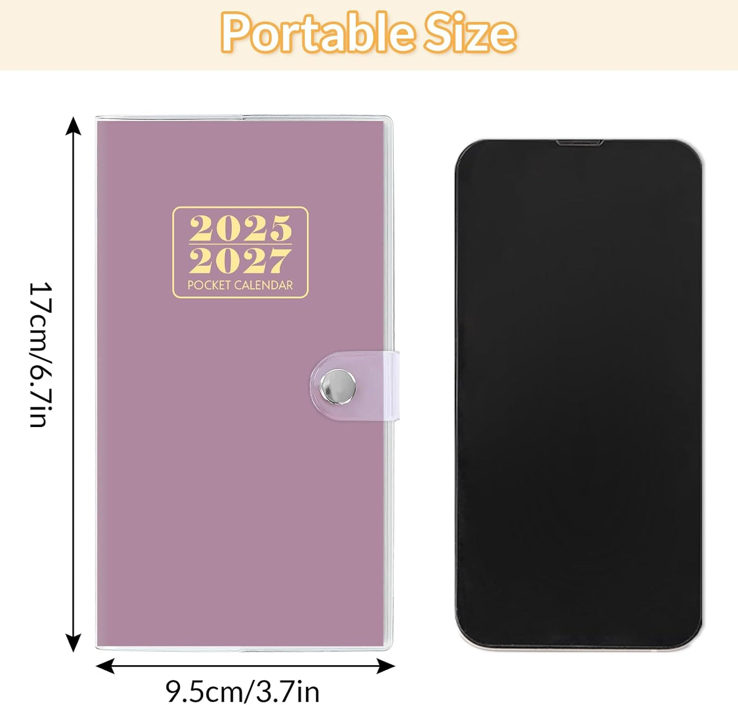 Pocket Calendar 2025-2027, Monthly Purse Planner (6.7" x 3.7") Runs from July 2025 to December 2027, Solid Purple Pocket Calendar with PVC Cover for Planning, Organizing, and Office Use