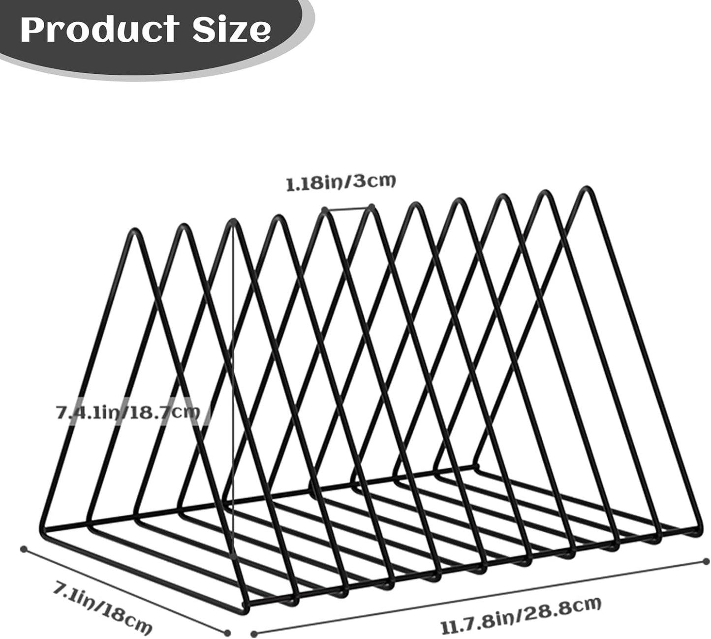 Urban Deco Triangle Desk Organizer - Metal Wire Magazine Holder, 10 Sections, Decorative File Folder Organizer, Vinyl Record Storage, Office File Holder - Black