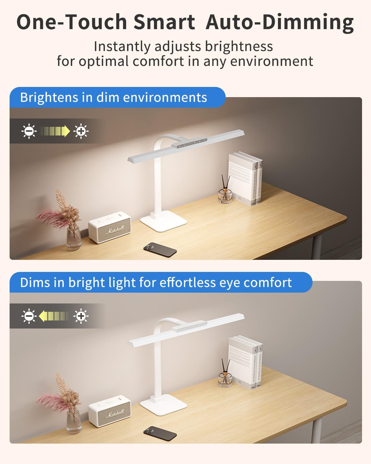 LED Desk Lamps for Home Office with Base, 24W Brightness Touch Control Desk Light, Adjustable Gooseneck Tall Office Lights for Drawing,Reading,Crafts,Gaming,Workbench,Architect,Study, White - Lumora Desk
