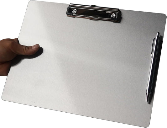 Stainless Steel Magnetic Clipboard with Pen - Multiple Sizes, Magnetic Design, Essential for Office and Home (9.2 x 12.5 Inches (Landscape Orientation))