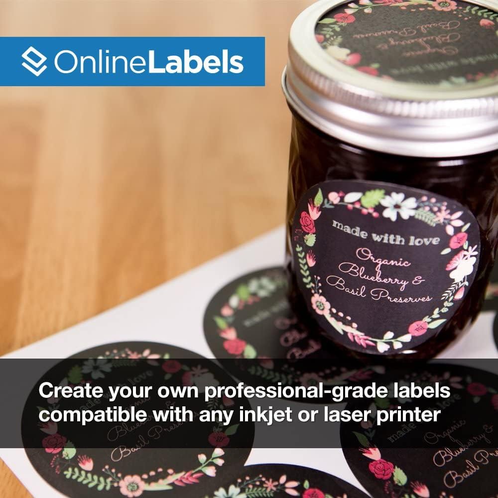 2.5" Round Labels - Permanent Adhesive, White Matte - Great for Candle and Jar Lids, Products, Favor Labels - Pack of 1,200 Circle Stickers, 100 Sheets - Inkjet/Laser Printers, OL350WX, OnlineLabels