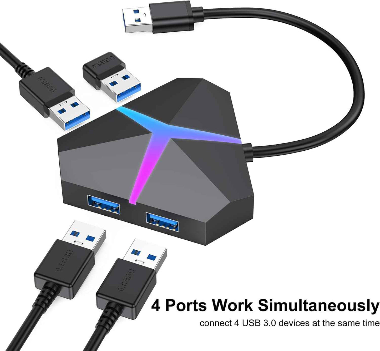 Multi USB Port Hub, 5Gbps High Speed Data Transfer USB 3.0 Multiport Adapter Expander 4 Port, Extra USB Ports Extender for Laptop Mac Computer PC Desktop PS5