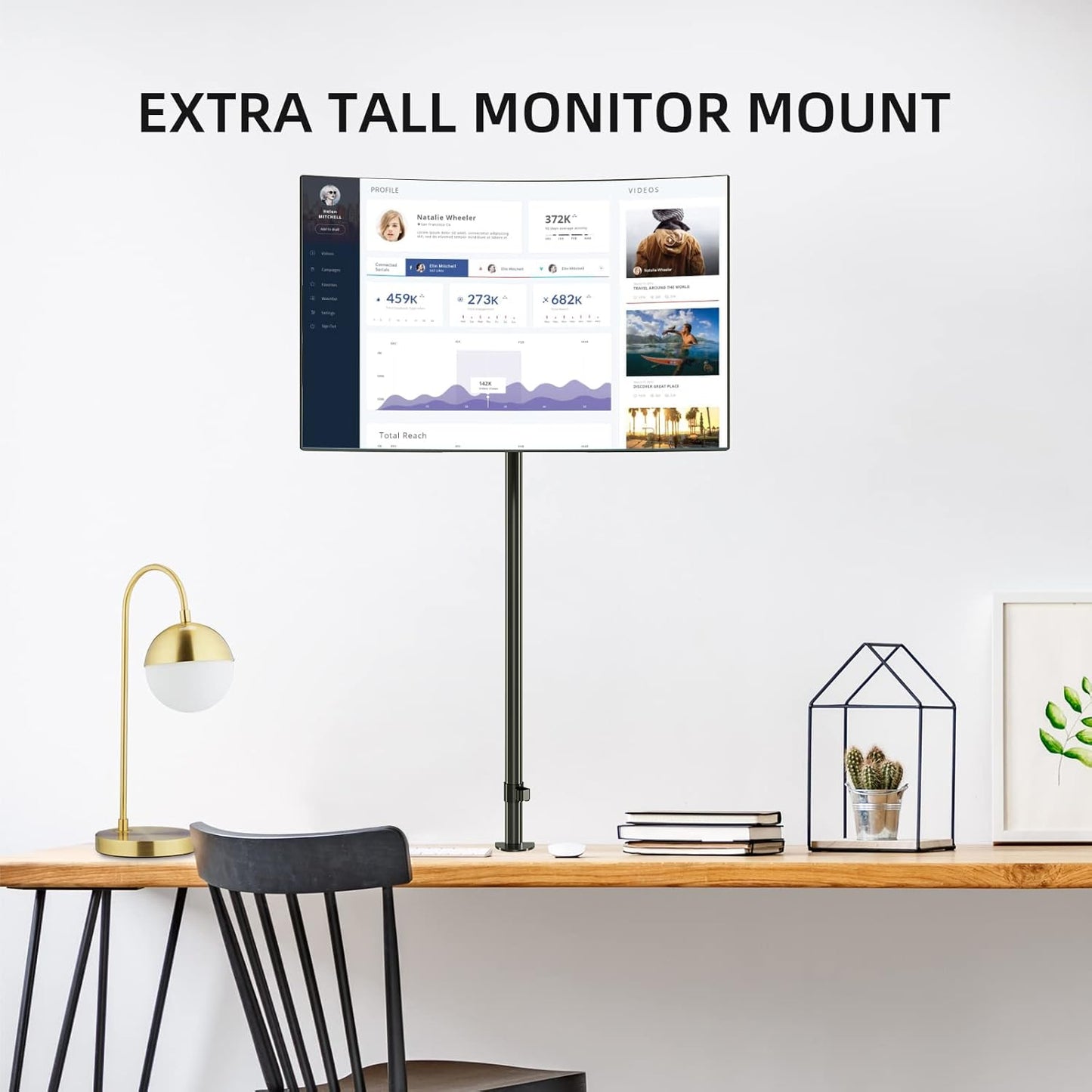 Pholiten Extra Tall Single Monitor Desk Mount Stand with 47 inch Pole for 13 to 27 inch Screens,Fully Adjustable Monitor Arm Mount for Desk, Holds up to 22lbs