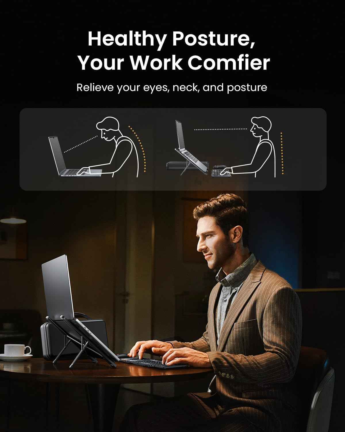 ProtoArc Portable Laptop Stand, CS100 Laptop Stand for Desk, Aluminum+Silicone Adjustable Laptop Riser, 6 Level Height Ergonomic Computer Holder for 10-17.3" Laptops, Tablets-Black