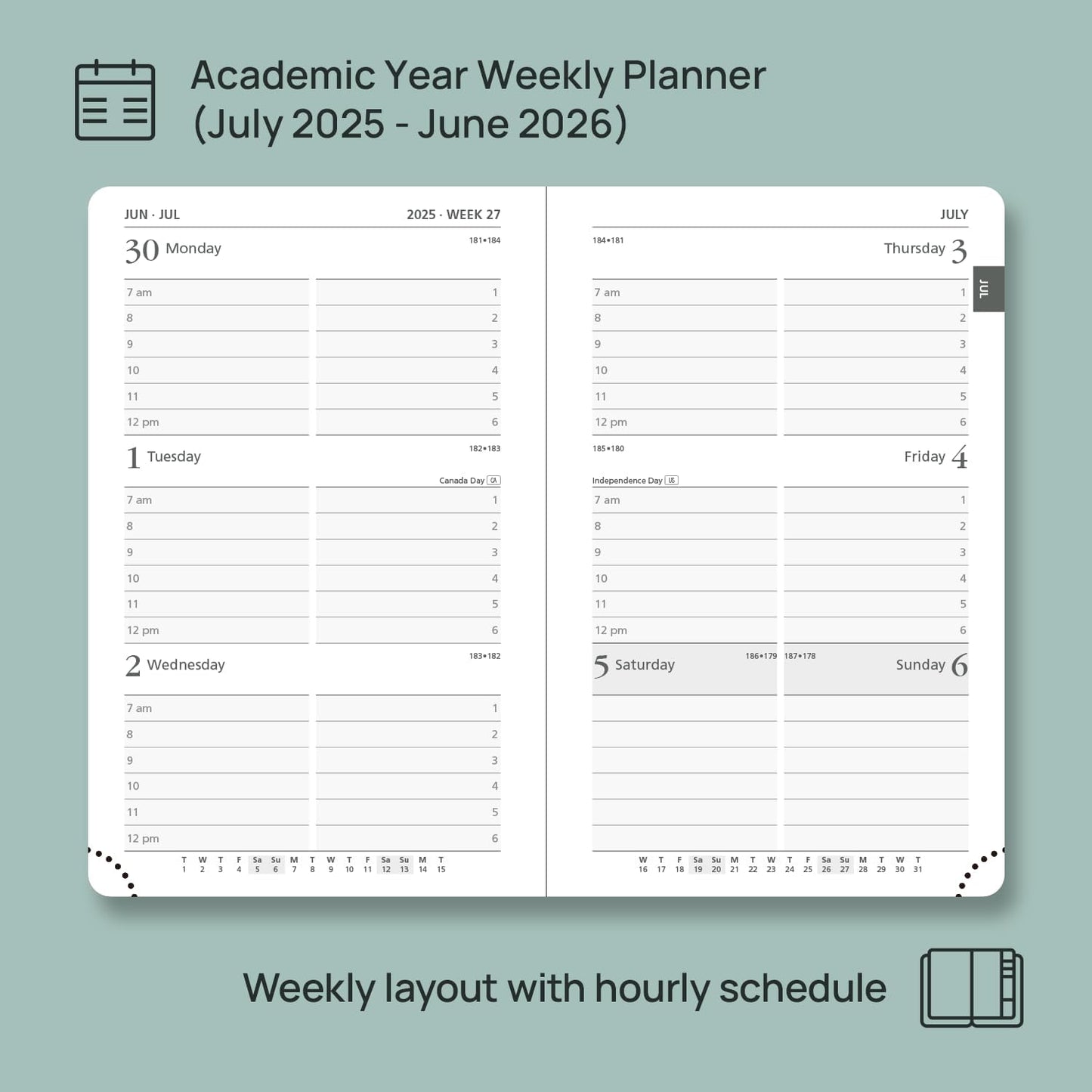 POPRUN Pocket Planner 2025-2026, (Purse Size 4''x 6.25'' Hard Cover) Academic Year Calendar Daily Weekly and Monthly (July 25-June 26) with Hourly Time Slots, 100 GSM Paper - Navy Blue
