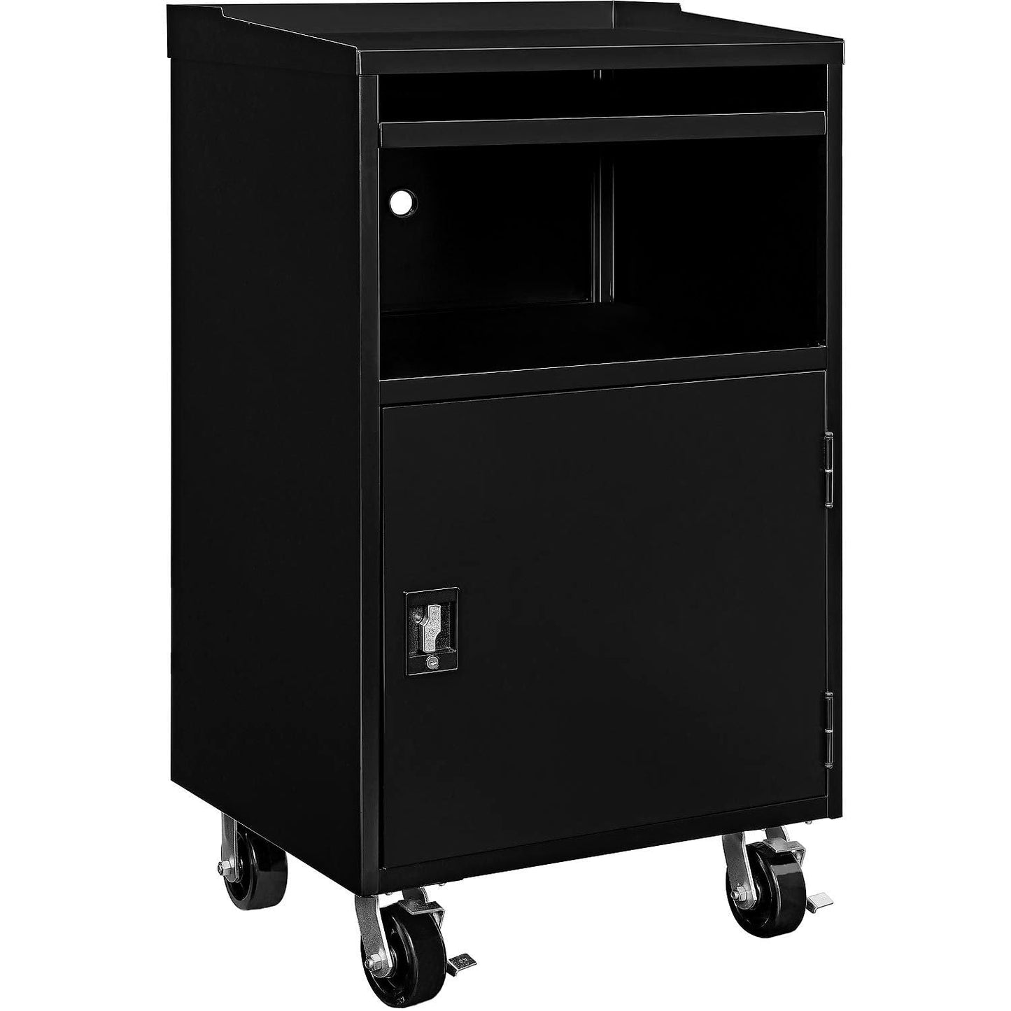 Global Industrial Mobile Computer Cabinet, Black, Unassembled, 27" W x 24" D x 49-1/4"H, Industrial Computer Workstation for CPUs, Printers, & Peripherals