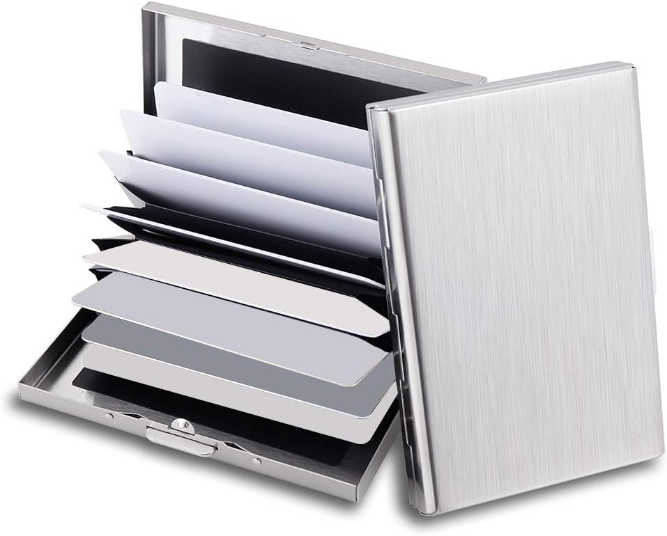 EASTNIGHTS RFID Credit Card Holder Protector Metal Credit Card Wallet Business Card Holder for Men Women Gift Box Package (Silver)