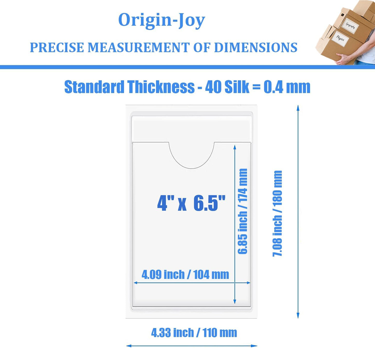 Origin-Joy 25 PCS Self-Adhesive Index Label Pockets, Clear Plastic Peel & Stick Card Holders with Top Open for Loading (4 x 6.5 inch)