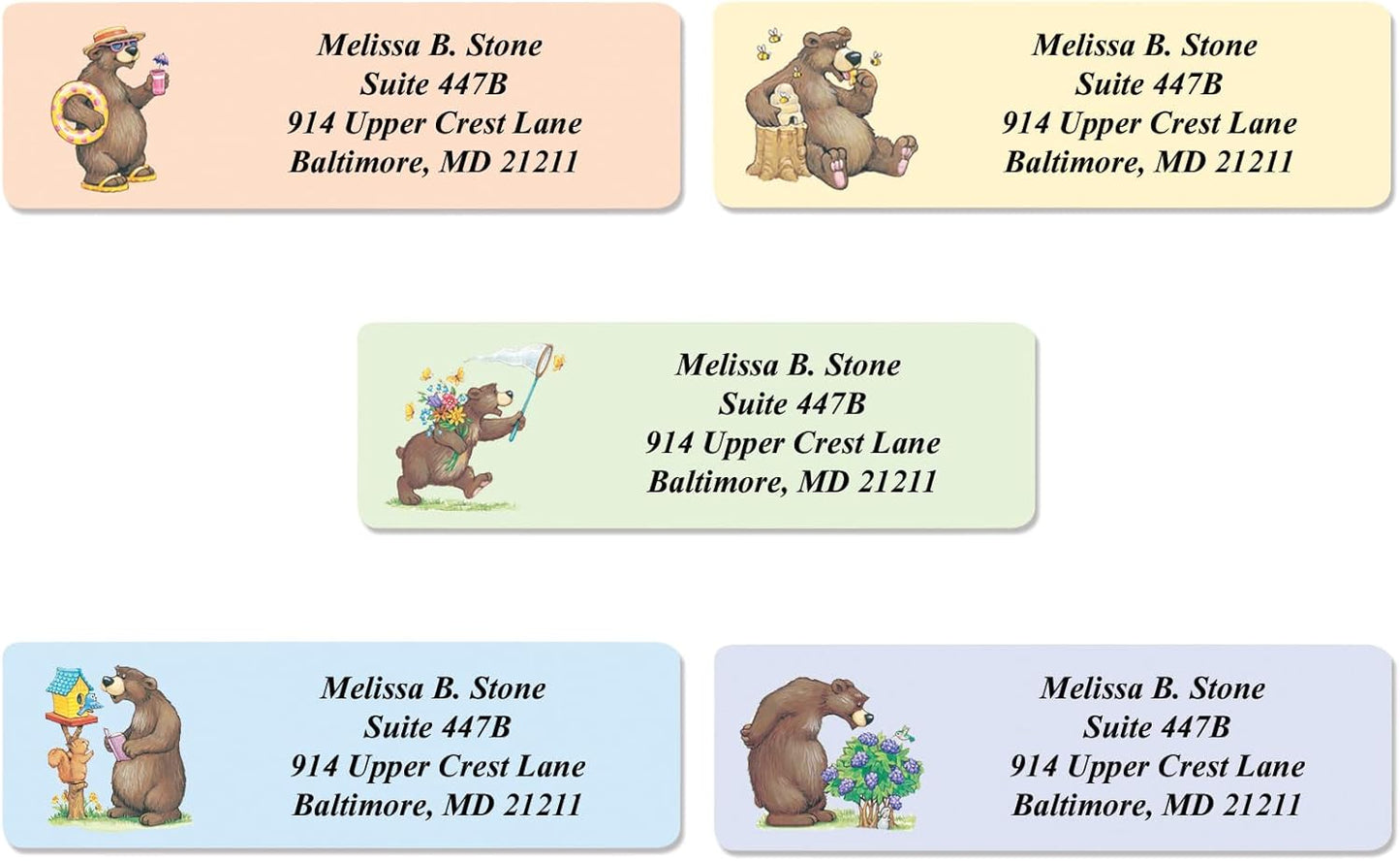 Bears Designer Assorted Rolled Address Labels with Elegant Plastic Dispenser - Lumora Desk