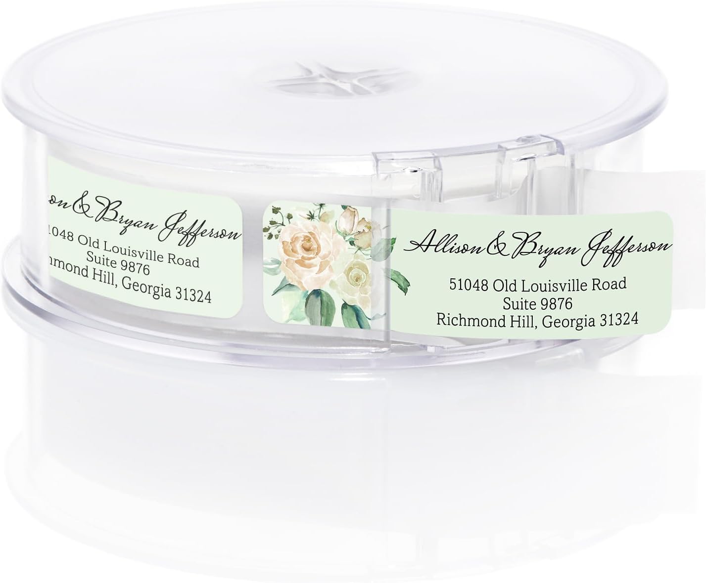 Green Watercolor Floral Rolled Address Labels / 500 Personalized Return Address Labels/Designer Address Stickers in Elegant Plastic Dispenser - Lumora Desk