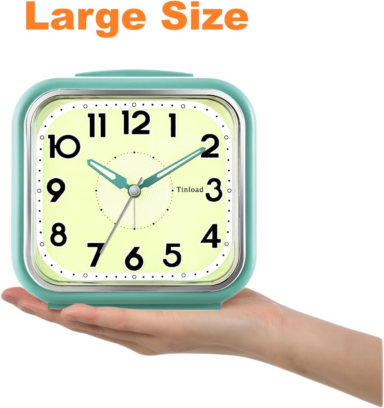 5.5" Large Analog Alarm Clock Silent Non Ticking, Glow in Dark dial, Gentle Wake, Beep Sounds, Increasing Volume, Battery Operated Snooze and Manual Light, Easy Set (Best for Elder)